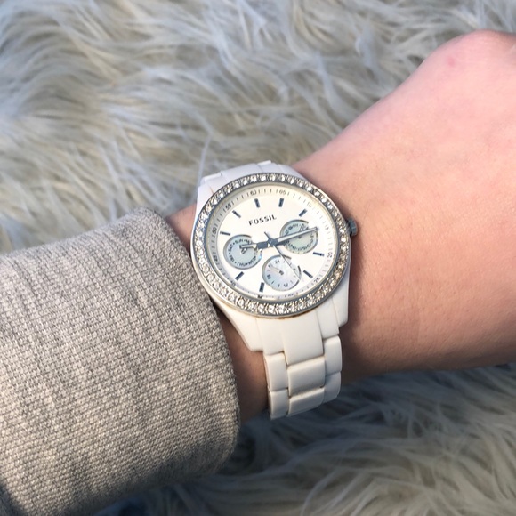 Fossil Watch White Gems Women’s [used] - Picture 3 of 8